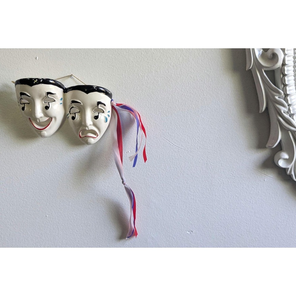 Vintage Ceramic Comedy Tragedy Theater Masks Wall Hanging Decor